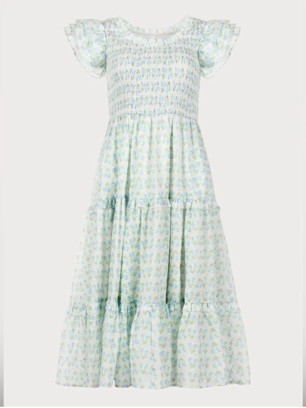 JessaKae Blue Mint Floral Smocked Maxi Dress